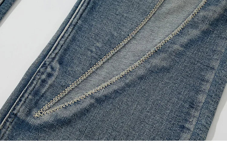 Flame Embroidery Denim Jeans     - VONVEX