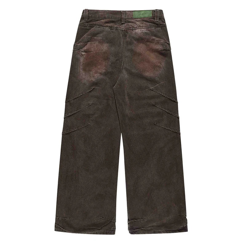 Pleated Washed Jeans     - VONVEX