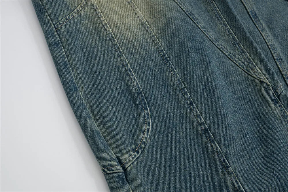 Curved Seam Wide-Leg Jeans     - VONVEX