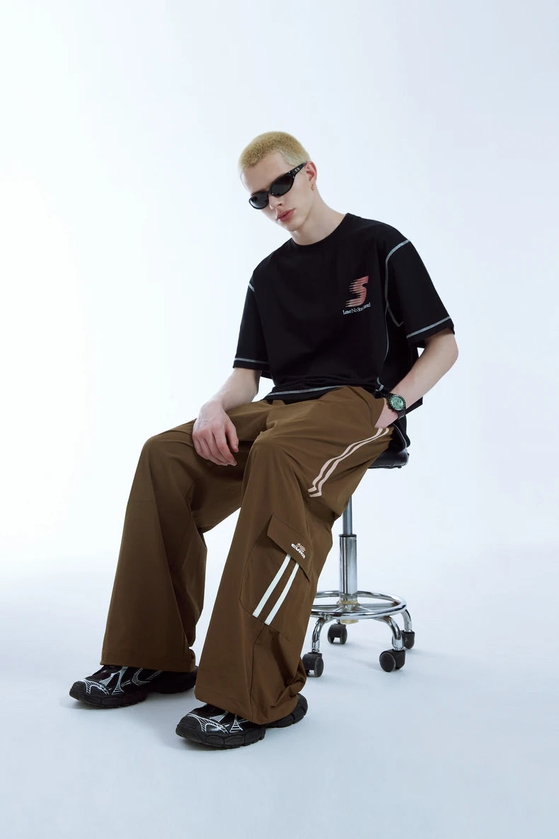 Retro Patchwork Wide-Leg Cargo Pants     - VONVEX