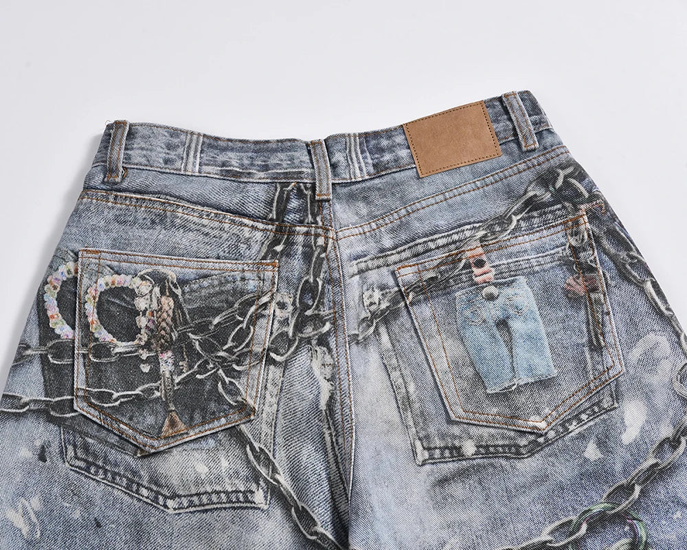 Y2K Chain Frayed Jeans     - VONVEX