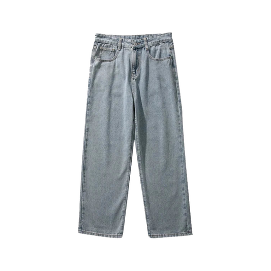 Solid Straight-leg Denim Pants     - VONVEX