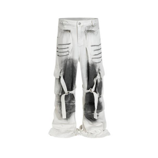 Tech Utility White Cargo Jeans     - VONVEX