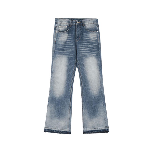 Washed White Micro-lar Wide Leg Jeans     - VONVEX