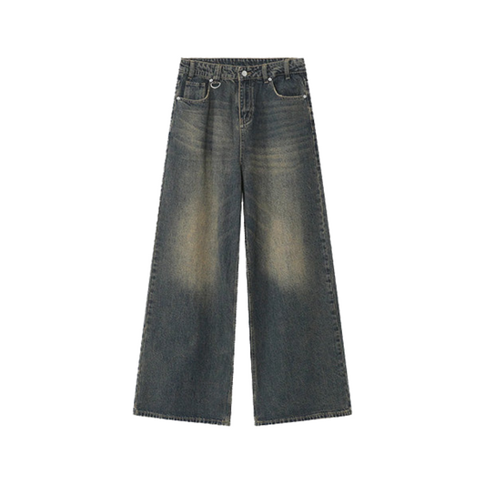 Wide-Leg Cowboy Denim Jeans     - VONVEX