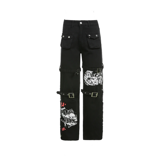 Y2K Gothic  Black Cargo Pants     - VONVEX