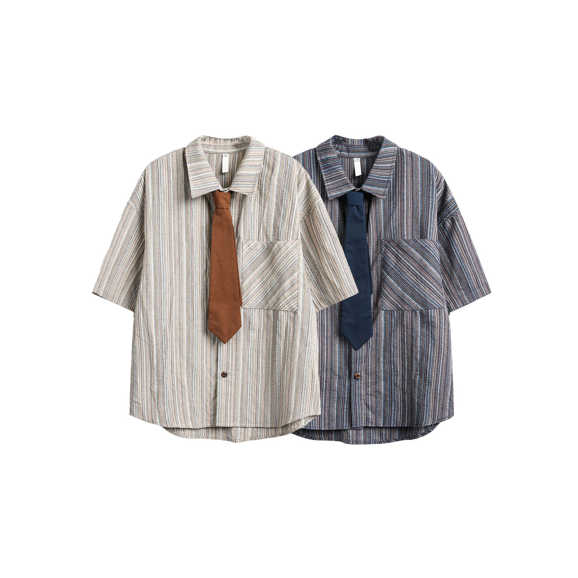 Casual Necktie Striped Shirt     - VONVEX