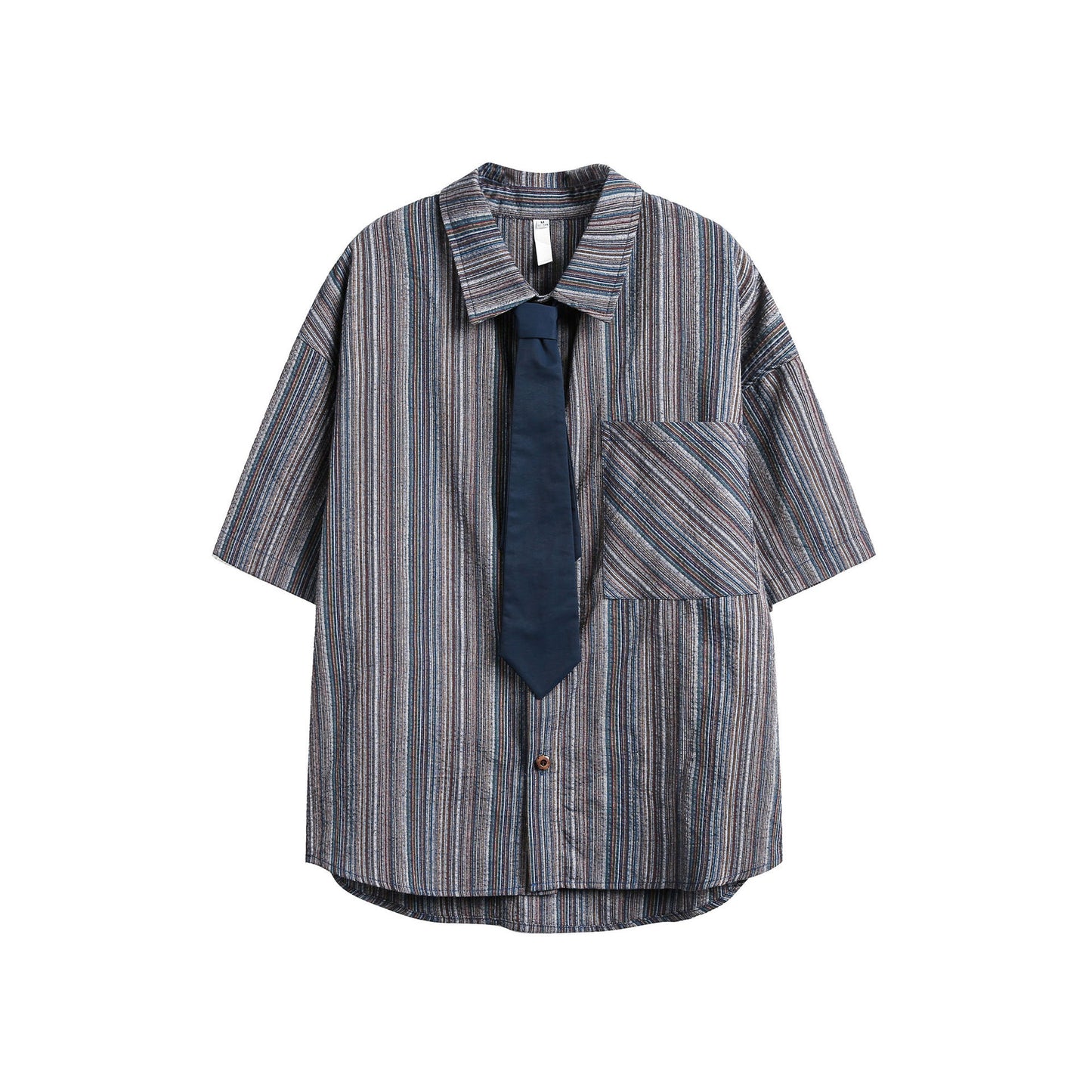 Casual Necktie Striped Shirt  Blue M  - VONVEX