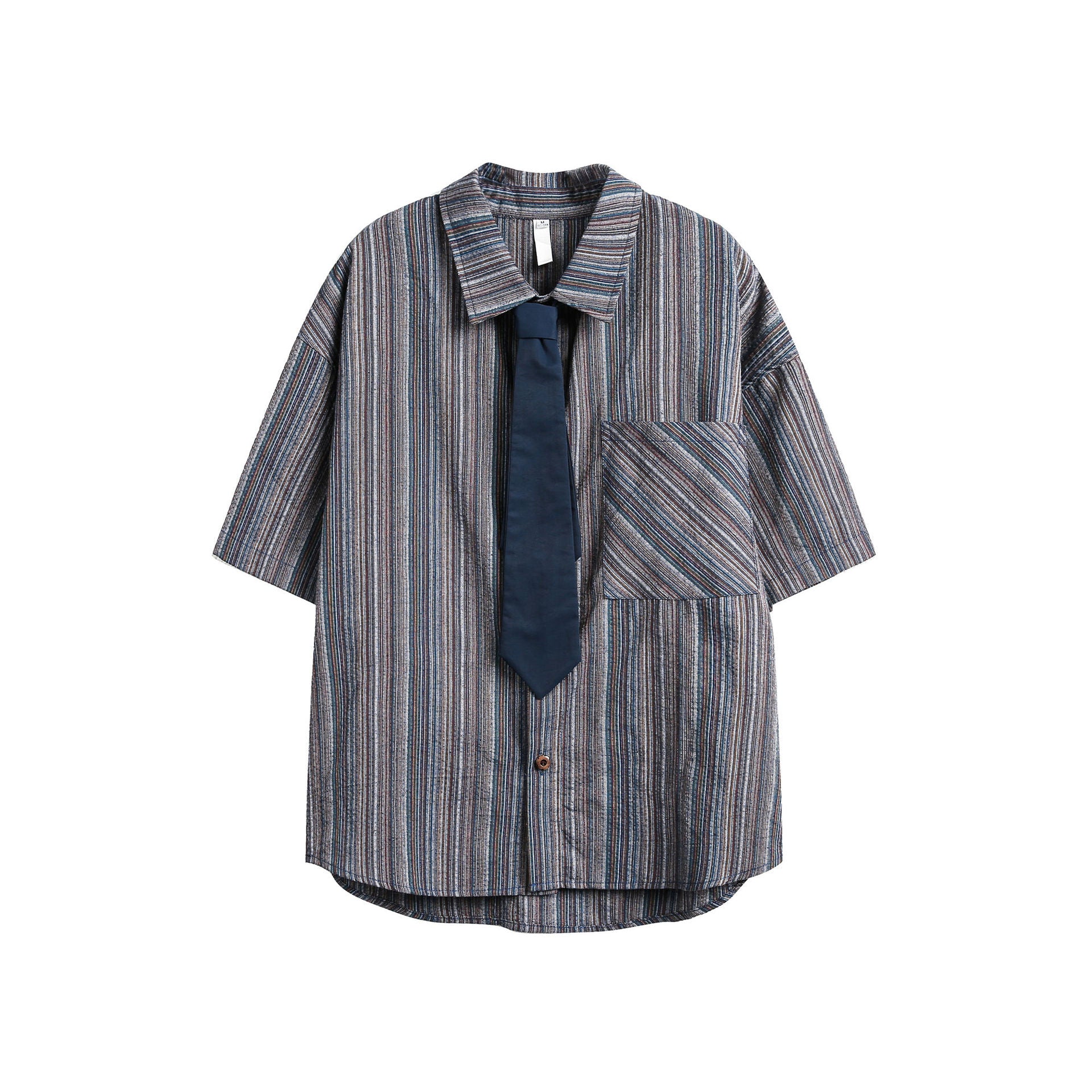 Casual Necktie Striped Shirt  Blue M  - VONVEX