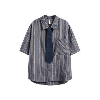 Casual Necktie Striped Shirt  Blue M  - VONVEX