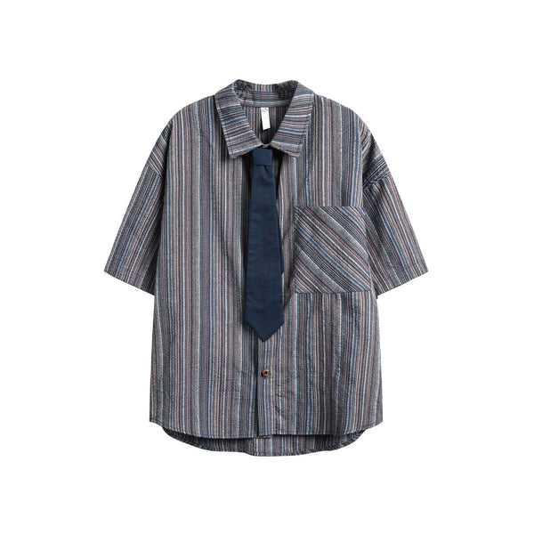 Casual Necktie Striped Shirt  Blue M  - VONVEX