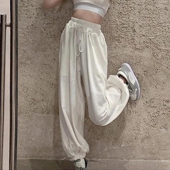 Baggy High Waist Sweatpants bottom White S  - VONVEX