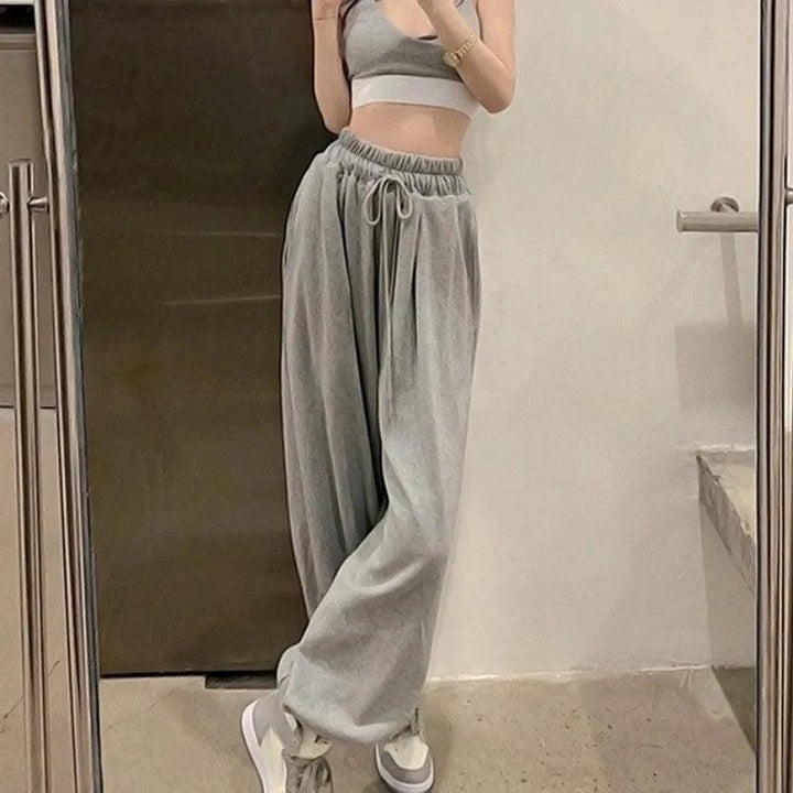 Baggy High Waist Sweatpants bottom Gray S  - VONVEX