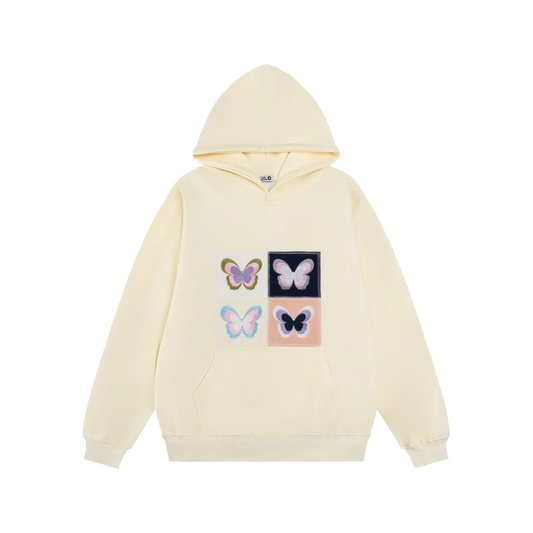 Butterfly Embroidery Drop Shoulder Hoodie     - VONVEX