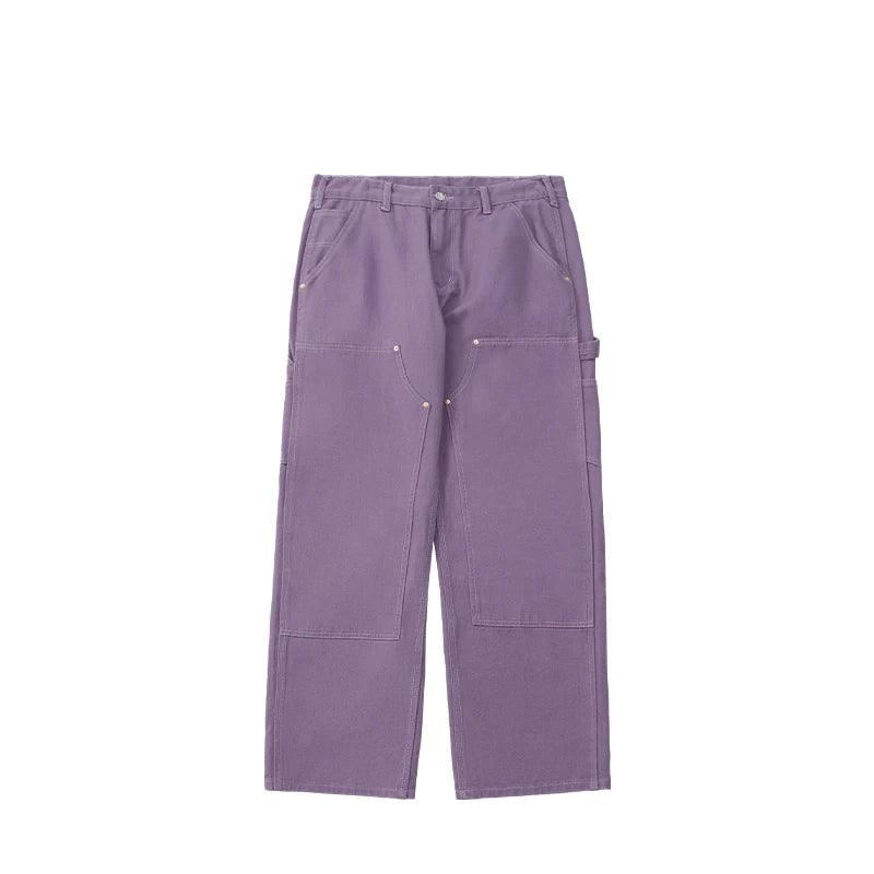 Candy Color Straight Leg Cargo Pant  Purple 26  - VONVEX