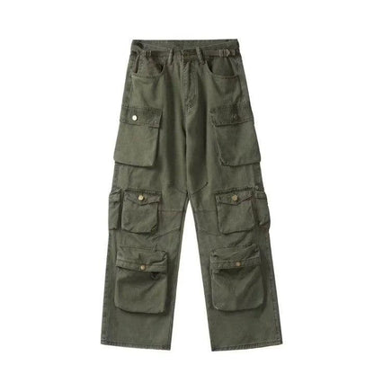 Cargo Multi Pockets Straight Long Pants  Army Green M  - VONVEX