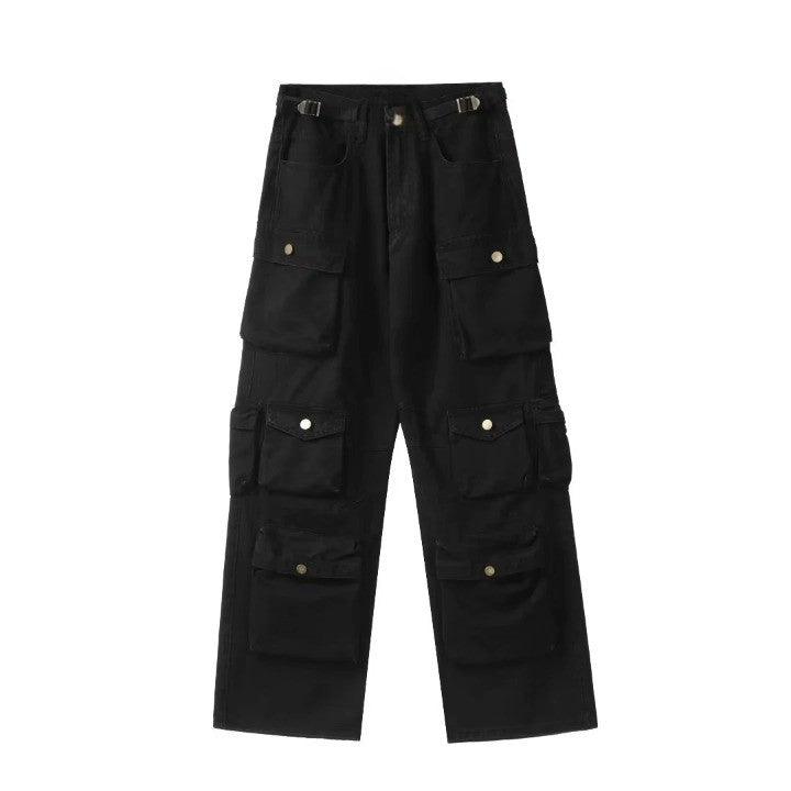 Cargo Multi Pockets Straight Long Pants  Black M  - VONVEX