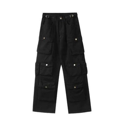 Cargo Multi Pockets Straight Long Pants  Black M  - VONVEX