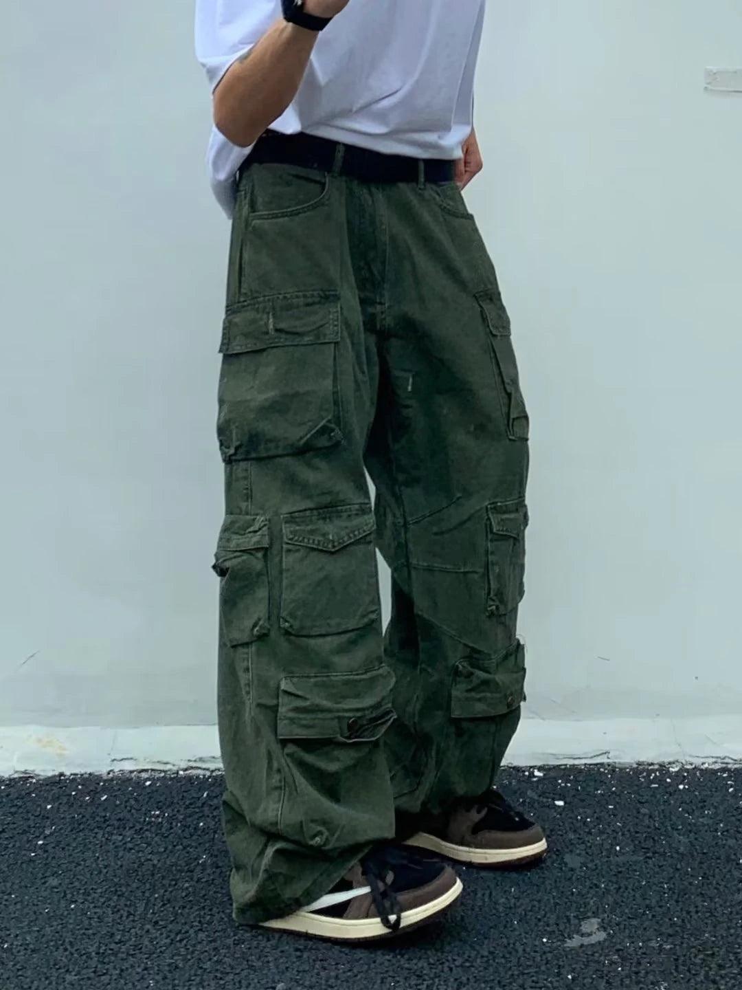 Cargo Multi Pockets Straight Long Pants     - VONVEX