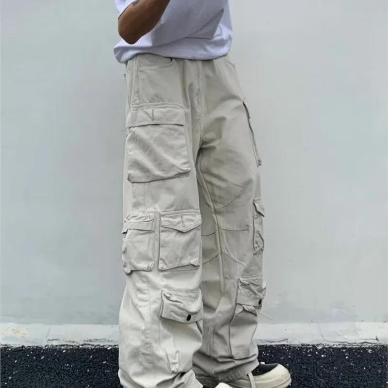 Cargo Multi Pockets Straight Long Pants     - VONVEX