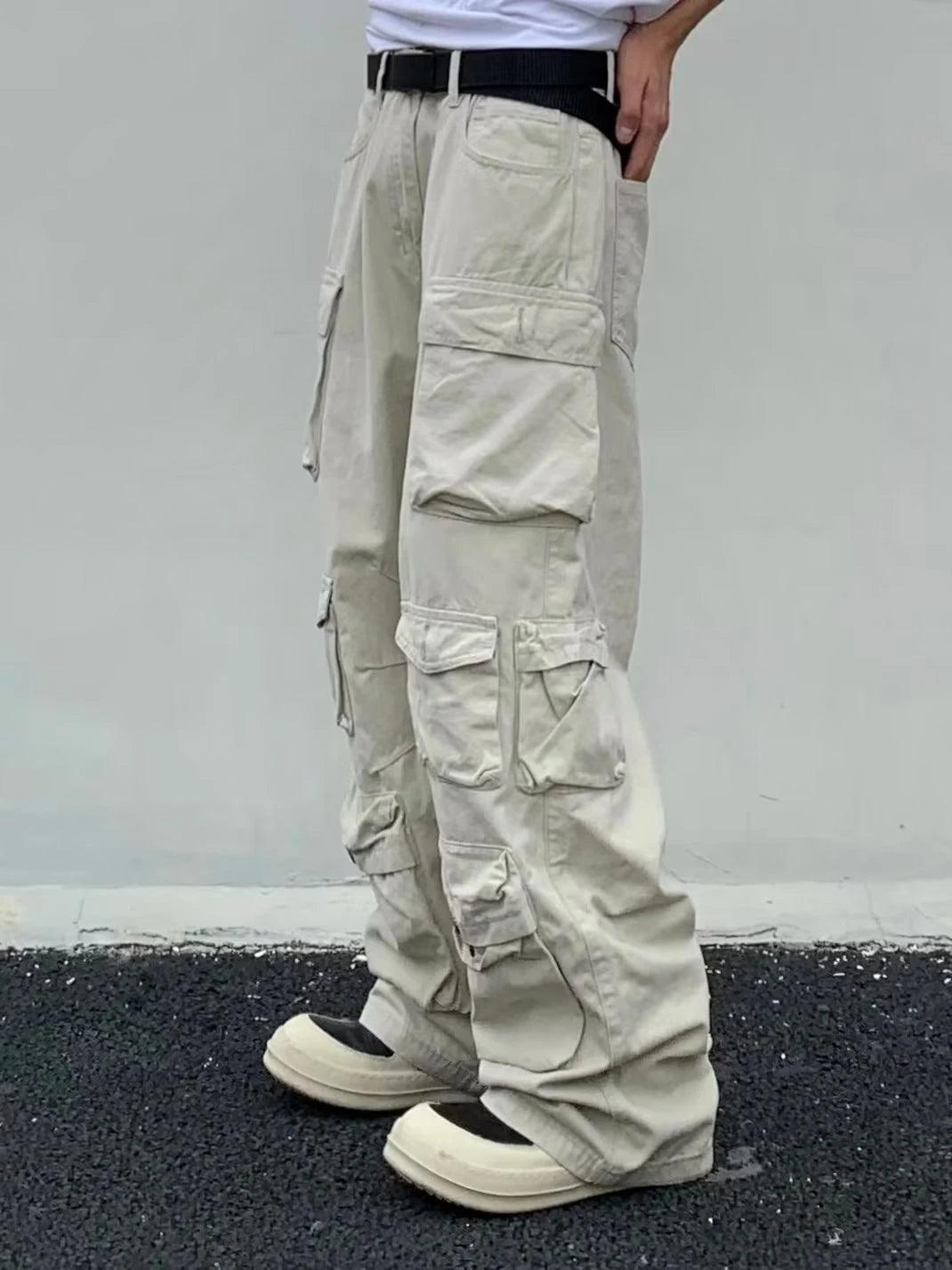 Cargo Multi Pockets Straight Long Pants     - VONVEX