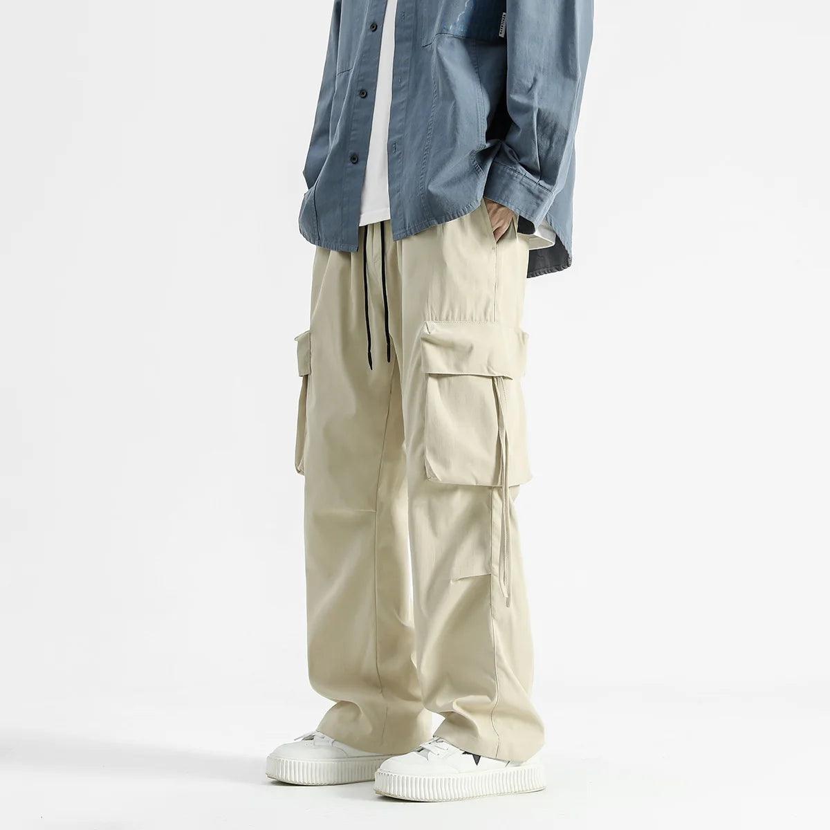 Casual Elastic Waist Cargo Pant  Beige S  - VONVEX
