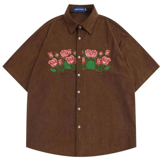 Casual Embroidery Floral Shirt     - VONVEX