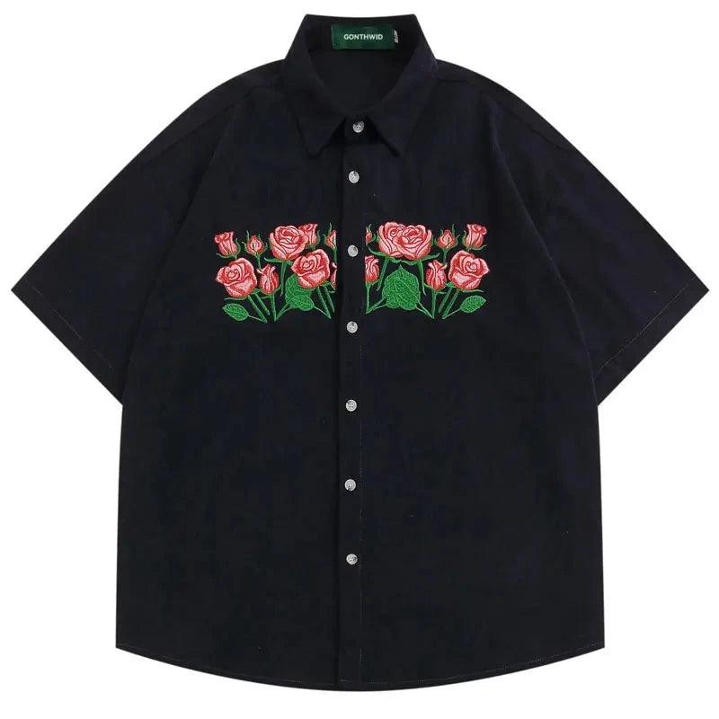 Casual Embroidery Floral Shirt     - VONVEX