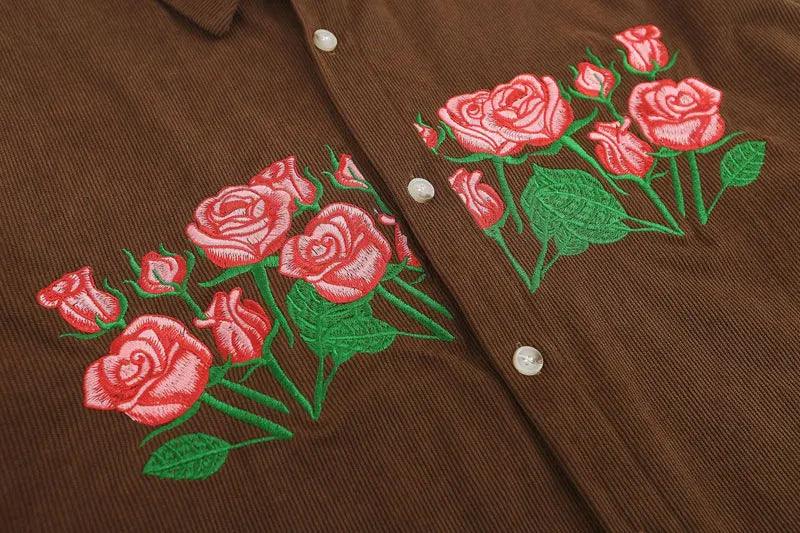 Casual Embroidery Floral Shirt     - VONVEX