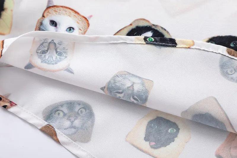 Cat Graphic Print Oversize Shirt     - VONVEX