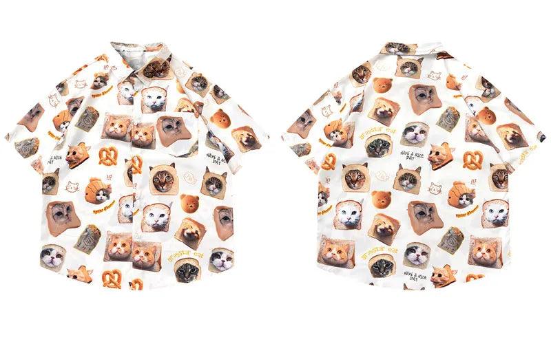 Cat Graphic Print Oversize Shirt  Style 1 M  - VONVEX