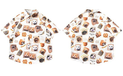 Cat Graphic Print Oversize Shirt  Style 1 M  - VONVEX