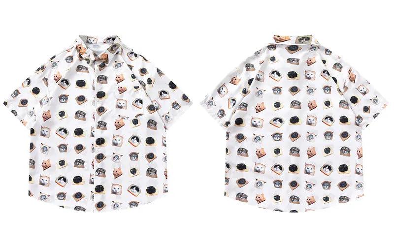 Cat Graphic Print Oversize Shirt  Style 2 M  - VONVEX