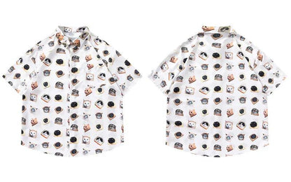 Cat Graphic Print Oversize Shirt  Style 2 M  - VONVEX