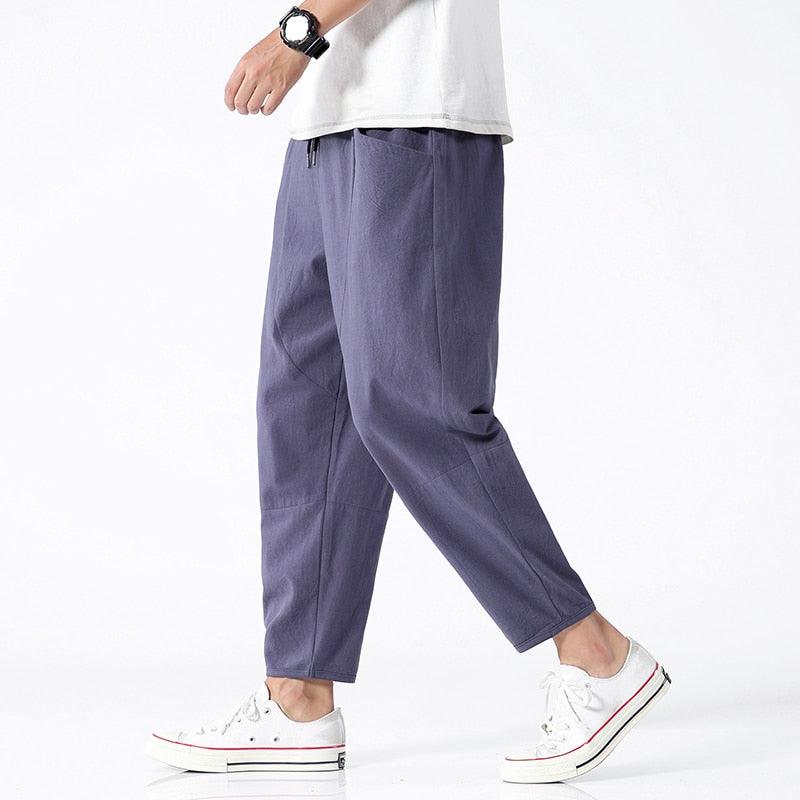 Cotton Casual Pants  Blue Gray M  - VONVEX