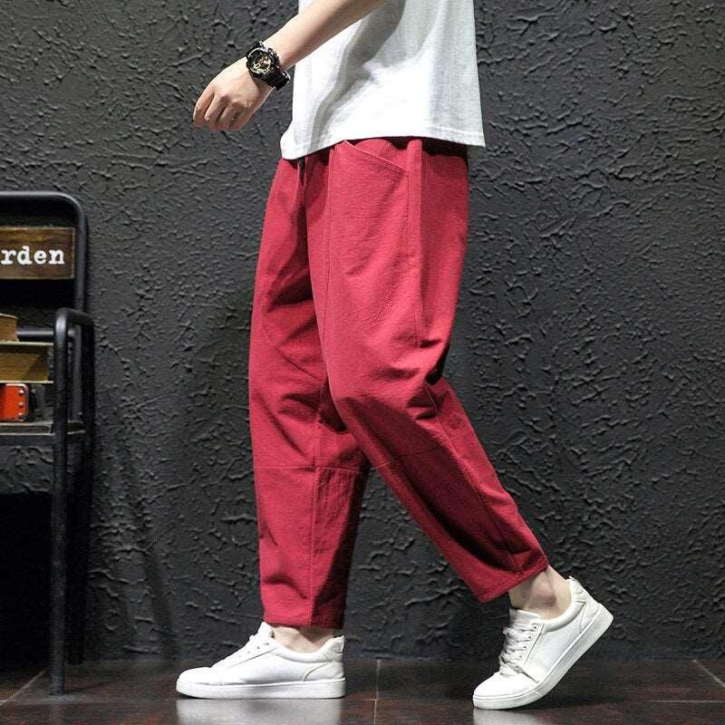 Cotton Casual Pants  Wine Red M  - VONVEX