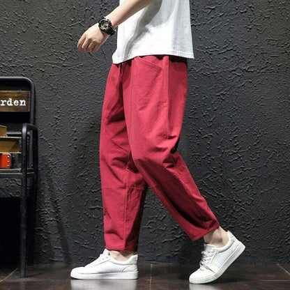 Cotton Casual Pants  Wine Red M  - VONVEX