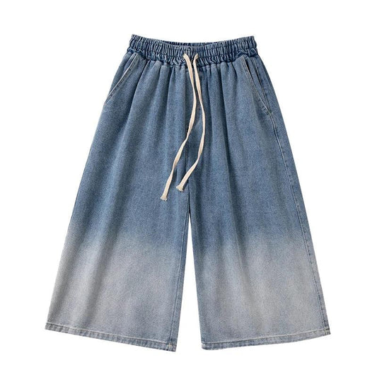 Denim Elastic Waist Oversized Short     - VONVEX