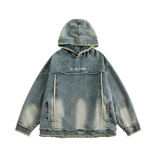 Racing Denim Oversized Hoodie     - VONVEX