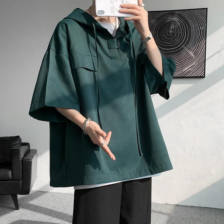 Drawstring Hooded Oversized T-Shirt     - VONVEX