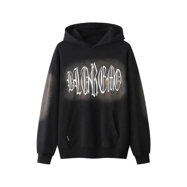 Embroidery Letter Tie Dye Hoodie  Black M  - VONVEX