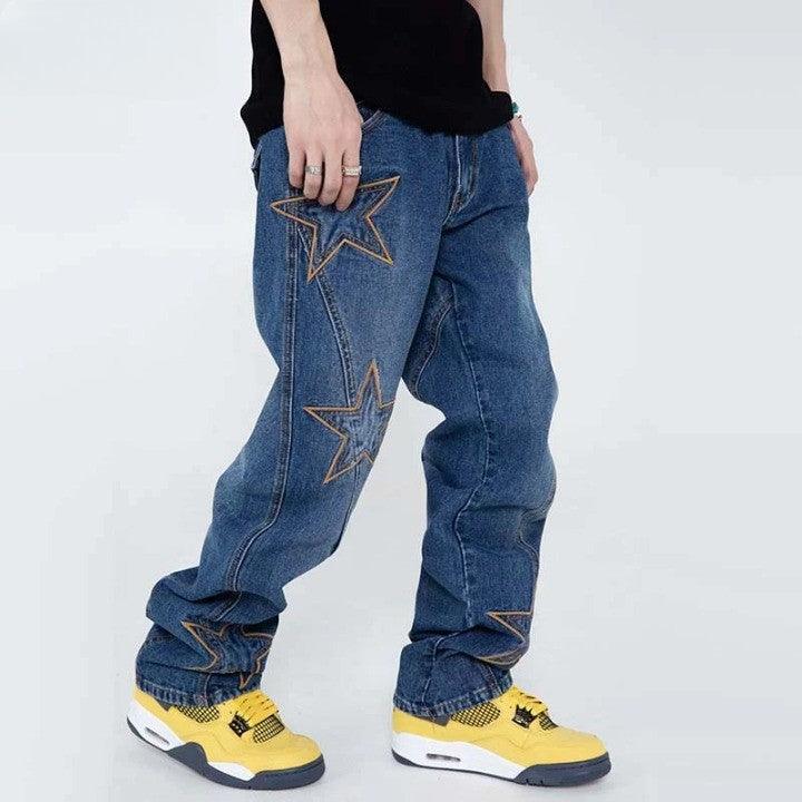 Embroidery Stars Denim Pant     - VONVEX