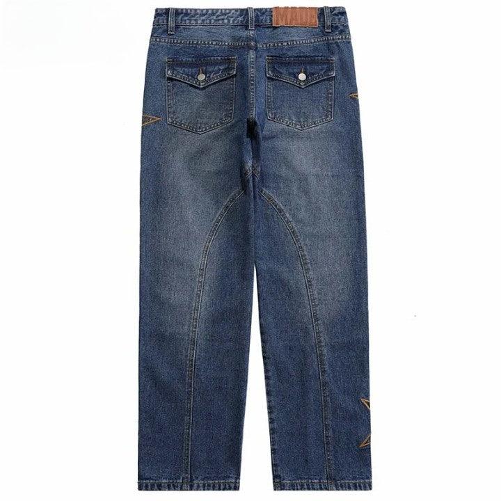 Embroidery Stars Denim Pant     - VONVEX