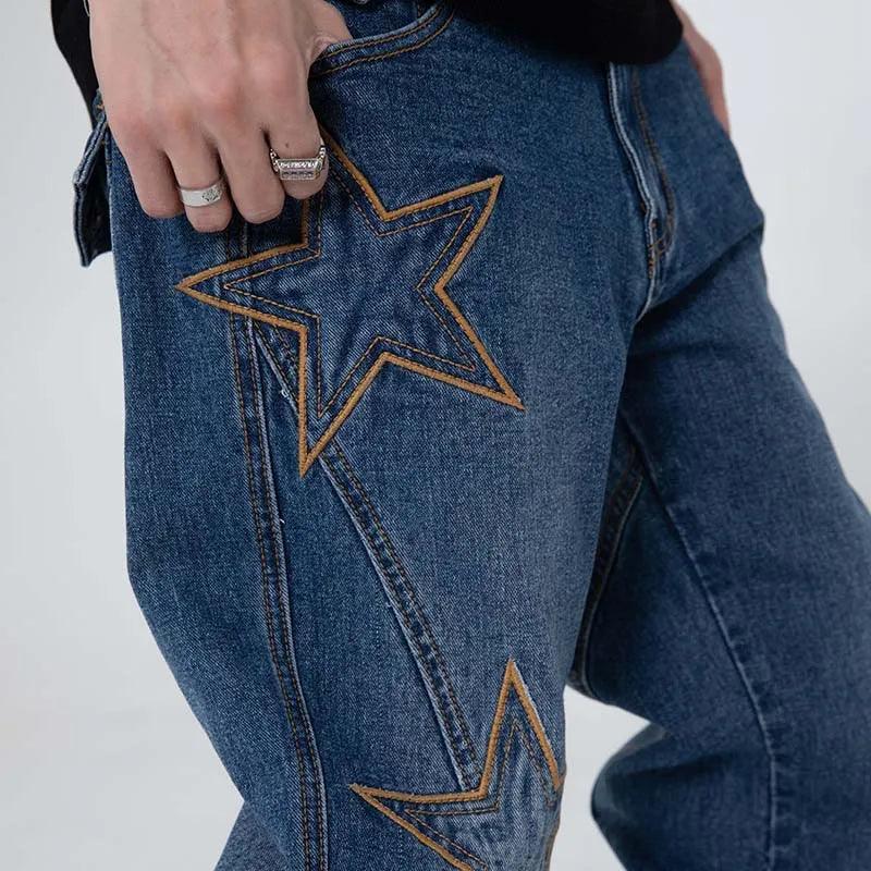 Embroidery Stars Denim Pant     - VONVEX