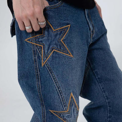 Embroidery Stars Denim Pant     - VONVEX
