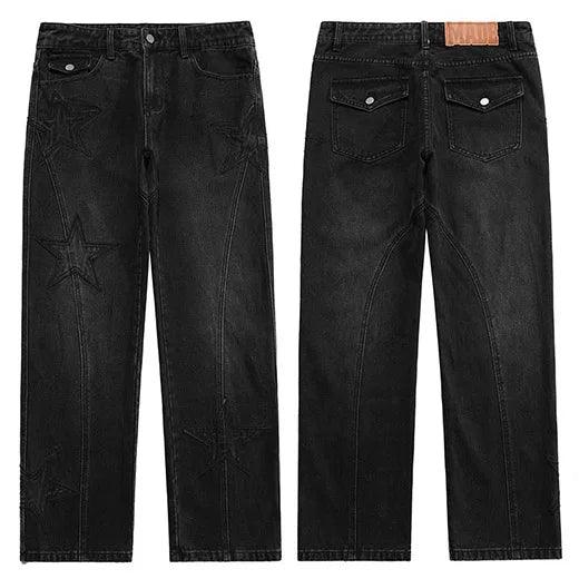 Embroidery Stars Denim Pant  Black S  - VONVEX