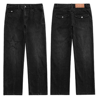 Embroidery Stars Denim Pant  Black S  - VONVEX