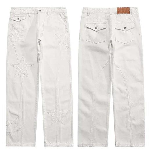 Embroidery Stars Denim Pant  White S  - VONVEX