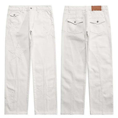 Embroidery Stars Denim Pant  White S  - VONVEX