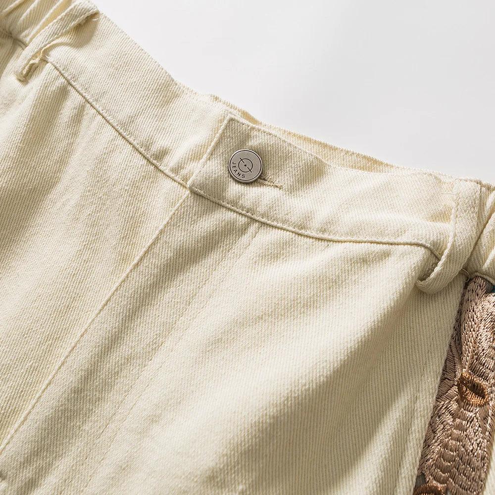 Flower Embroidery Patchwork Short     - VONVEX